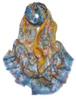 白度母藍色藏佛教唐卡圍巾SWC815 高端羊絨印花圍巾