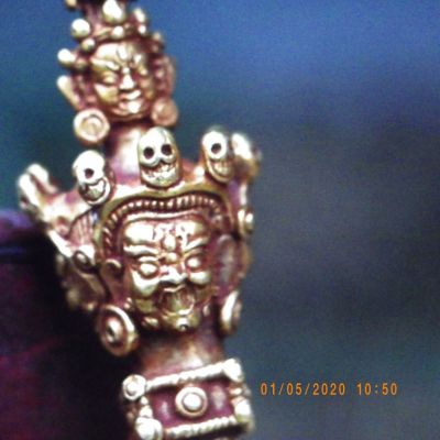 藏傳佛教法器正宗尼泊爾手工穢跡12公分金剛杵純銅鎏金降魔杵法器***銅製精雕